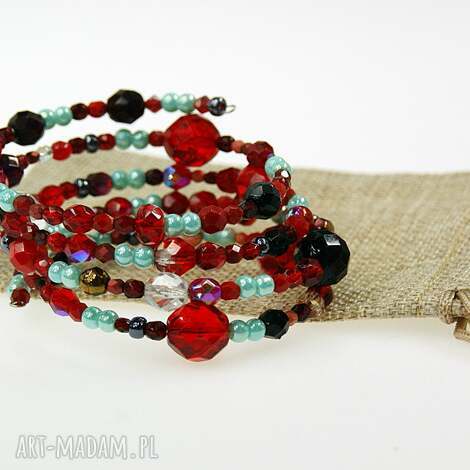 Bransoletka rubinowe turkusy B5 - drut pamięciowy handmade