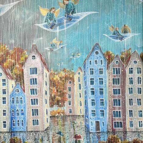 Deszczowy dzień - obraz giclee na płótnie z aniołami (art-Madam.pl)