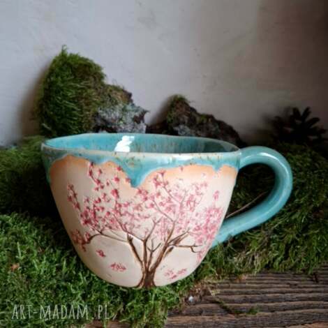 Kubek ceramiczny z motywem drzew - ręcznie robiony prezent 350 ml w art-Madam.pl