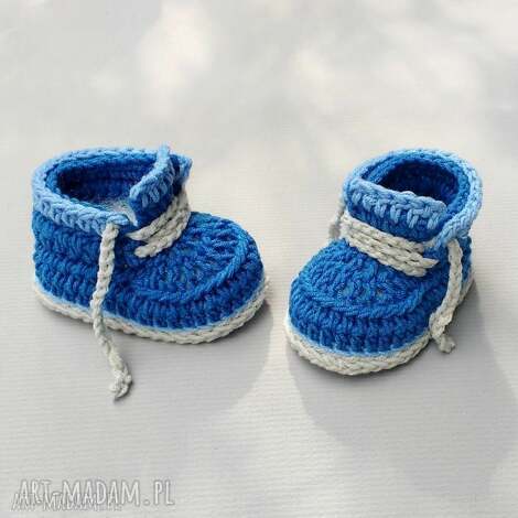 Buciki Kingston dla niemowlaka - dziergane trampki bawełniane 0-3 i 3-6 mies. (handmade)