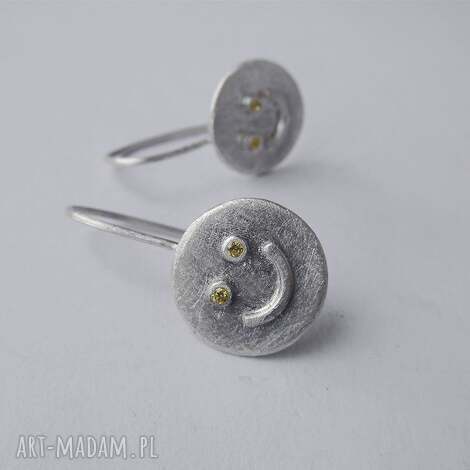 Buźka kolczyki ze srebra 925 i cyrkonią - zmatowione handmade