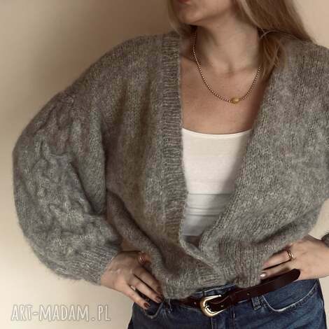 kardigan marie sweter ręcznie robiony, szerokie rękawy, alpaka, kartigan