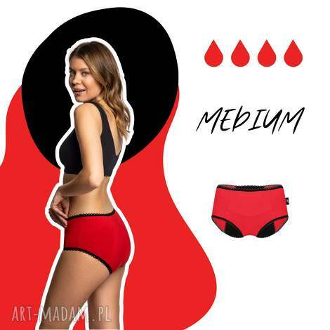 Majtki menstruacyjne RED - Medium (Aforios) - GOTS, membrana PUL, zero waste