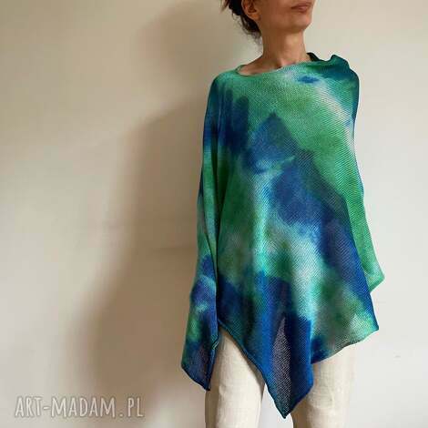 Narzutka bawełniana Blue&Green - ręcznie barwione poncho tunika