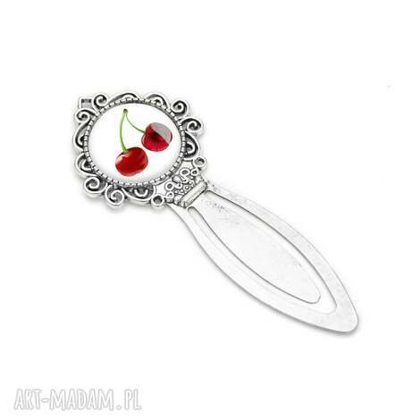 Zakładka do książki Czereśnie handmade - srebrna baza z grafiką w szkiełku