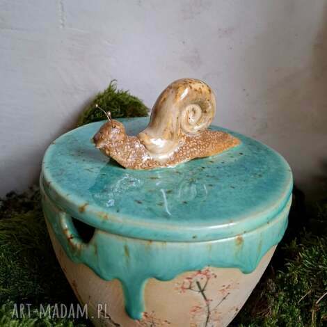 Cukiernica ceramiczna Ślimak - handmade, turkusowo-zielone szkliwo