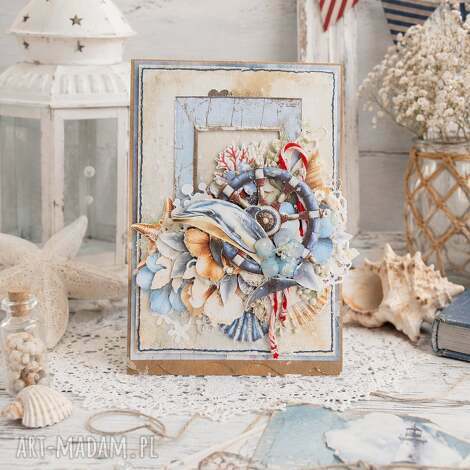Kartka morska handmade na urodziny dla miłośniczki morza