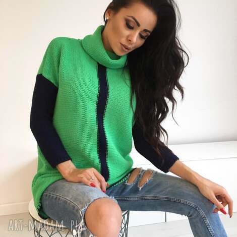 luźny miękki sweter z golfem, tunika ciepły wygodny