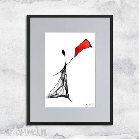 autorska grafika z ramą - nr 99, akwarela ręcznie malowana dekoracja do salonu