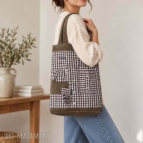 Duża torba na ramię Tasia z koszuli - shopperka handmade