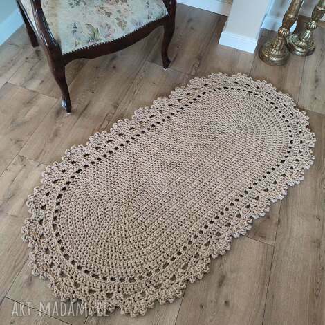Dywan owalny ze sznurka bawełnianego 75x140 cm - ręcznie szydełkowany