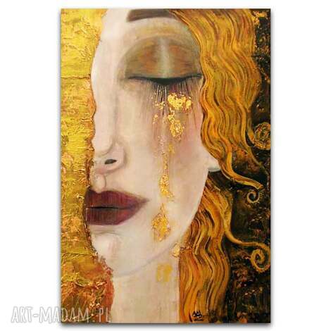 obraz na płótnie złote łzy frei 80x120, dziewczyna, art deco, łzy, kobieta