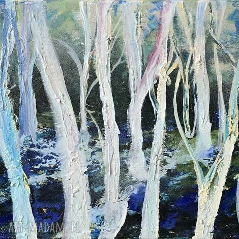Obraz "Tears in Heaven" - las i drzewa w turkusie oraz błękicie (30 x 70 cm)