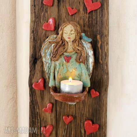 dekoracje anioł na desce, ceramika artystyczna ozdoba ścianę oryginalny