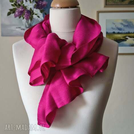 Magiczna magenta - szalik z wiskozy i bawełny, apaszka i zamotka handmade