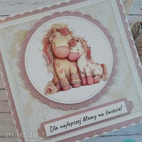 kartka na dzień mamy z uroczymi konikami, kartka dla mamy, na dzień matki