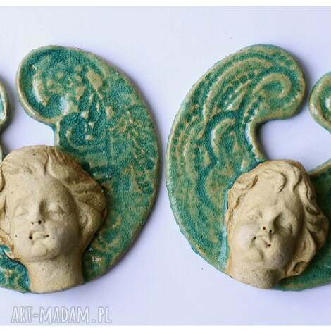 Główki anielskie II - ceramiczne zawieszki 2 szt. do powieszenia