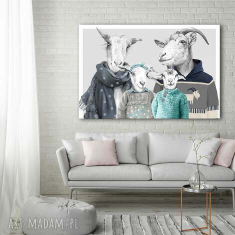 Nowoczesny obraz na płótnie Kozią rodziną z dziećmi 120x80 cm - do salonu i pokoju dziecięcego