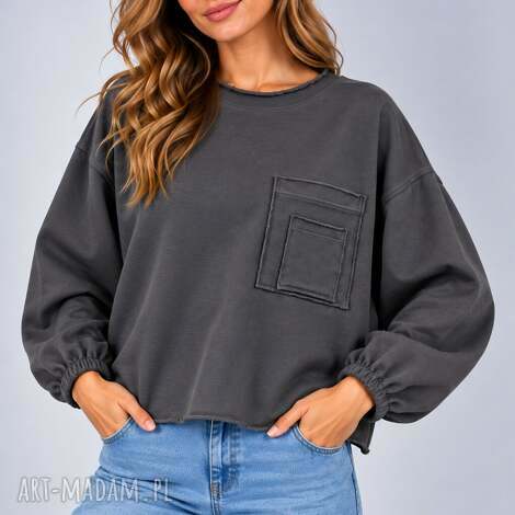 Grafitowa bluza damska oversize z kieszonką handmade