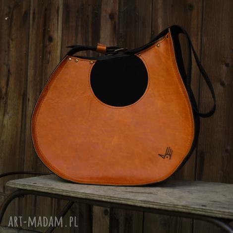na ramię janis skórzana torba inspirowana gitarą pomarańczowy brąz kobieca