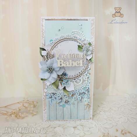 Kartka urodzinowa dla Babci ForgetMeNot - ręcznie robiona scrapbooking z brokatem