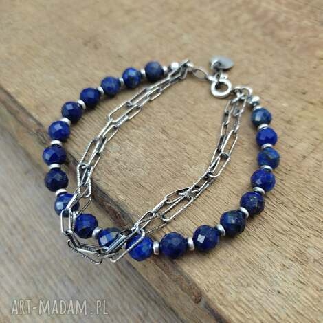Bransoletka z lapis lazuli i srebra 925 - handmade, oksydowane srebro