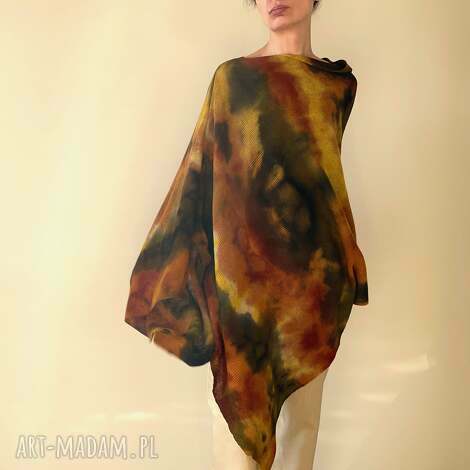 ponczo z wełny merino w brązach żółtym tunika, narzutka, unikat, prezent