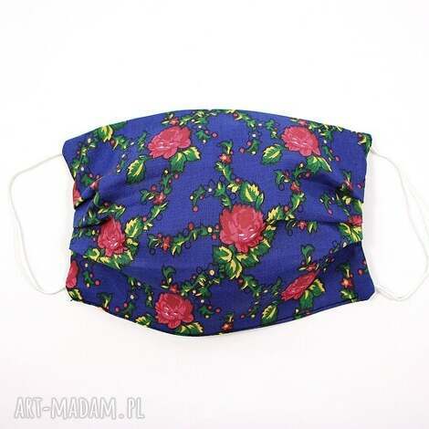 maska bawełniana dwuwarstwowa maseczka ochronna granatowy folk, z bawełny