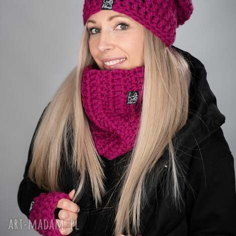 czapka mono 27 - fuksjowa, snowboard, zimowa ciepła prezent, upominek