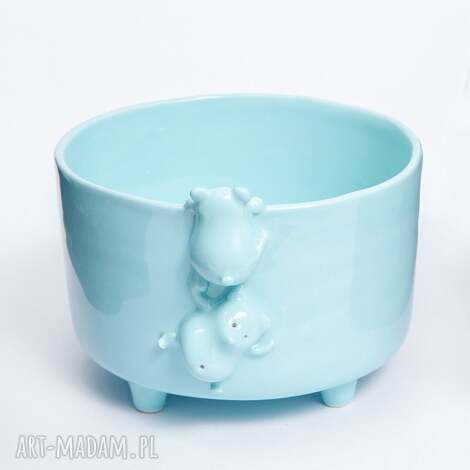 miętowa miseczka śniadaniowa ceramiczna z misiami - rękodzieło lamabo ceramics