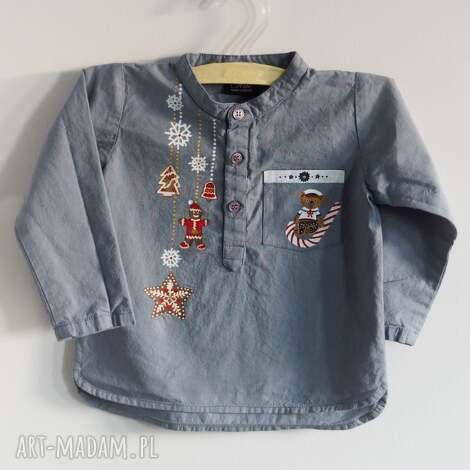 kalinea ręcznie malowana koszula świąteczna dla niemowlaka miś prezent