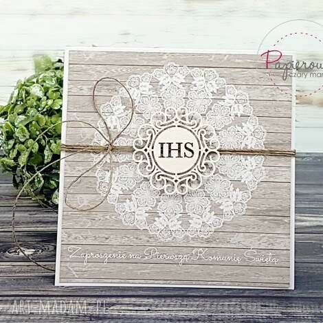 Zaproszenie na Komunię wzór 15 - handmade, personalizowane, z białą kopertą