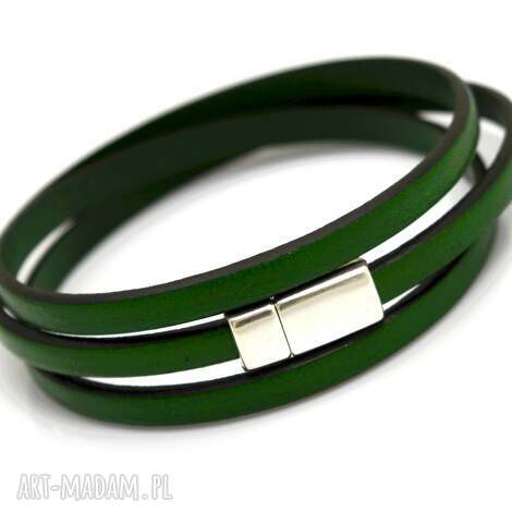 Bransoletka skórzana Magnetoos Triple Green - potrójne owinięcie, zapięcie magnetyczne