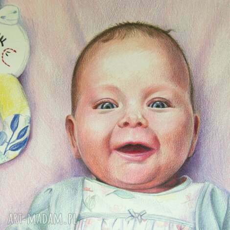 Portret dziecka z imieniem na chrzest i roczek - personalizowany rysunek kredkami A3 30x42
