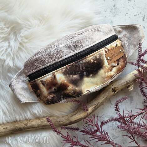 Kolorowa nerka z lisami - pojemna saszetka na biodro handmade 25x12 cm
