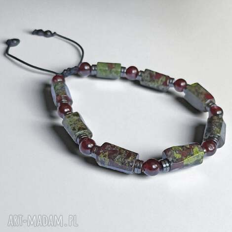 kaktusia premium jaspis smocza krew i granat długość regulowana, unikat