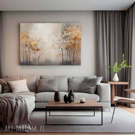 Obraz na płótnie Abstrakcja Las Drzewa Korony 120x80 cm - beżowo-brązowy