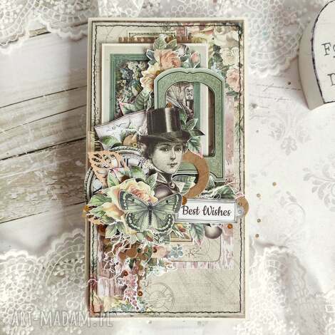Kartka Best Wishes w stylu steampunk - elegancki prezent na urodziny | art-Madam.pl