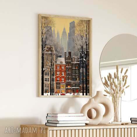 Plakat Nowy Jork zimą 40x50 cm - ilustracja NYC w zimowym klimacie