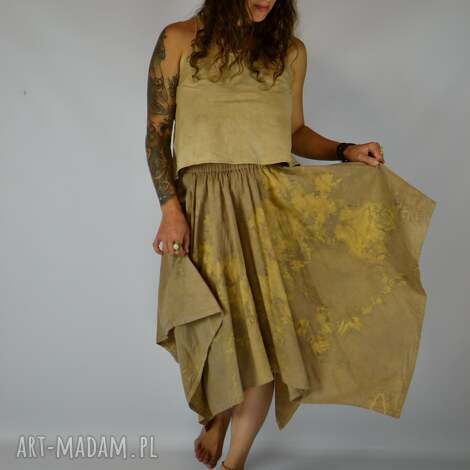 barwiona roślinami dzika spódnica słoneczny gaj eco print, slow