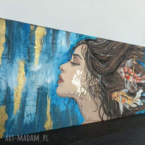 Pod powierzchnią - nowoczesny obraz strukturalny 40x70 cm w turkusie i złocie