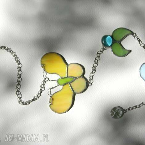 żólty motyl witrażowy zawieszka, okno, prezent, imieniny