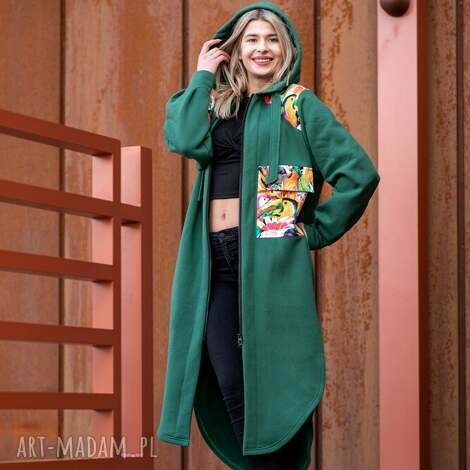 bluzopłaszcz z kapturem ala koszula butelkowa zieleń, płaszcz kolorowy