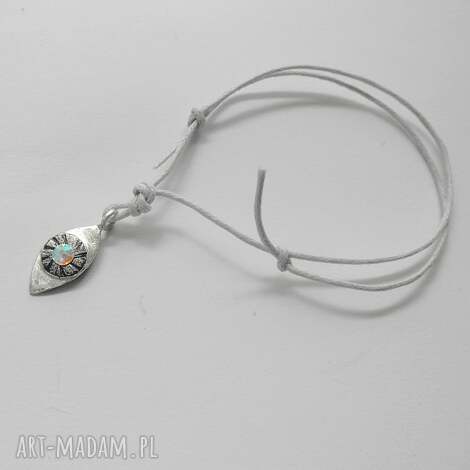 Bransoletka OKO ze srebra i Swarovski Elements - ręcznie robiona na sznurku