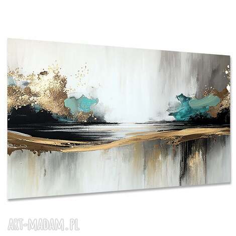 Abstrakcyjny obraz na płótnie 120x80 cm - turkus i złoto
