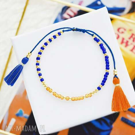 Bransoletka Minimal Orange and Blue z chwostami - granatowo-pomarańczowa