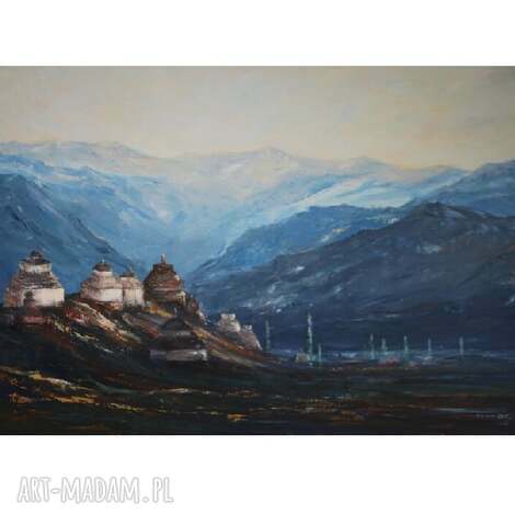 Stupy w Himalajach - obraz olejny na płótnie 60x80 cm