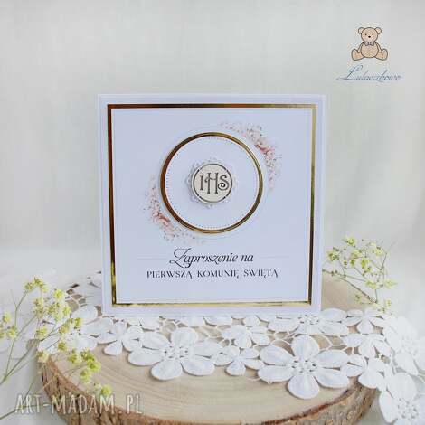 zaproszenia komunijne, pierwsza komunia święta nude flower 8szt