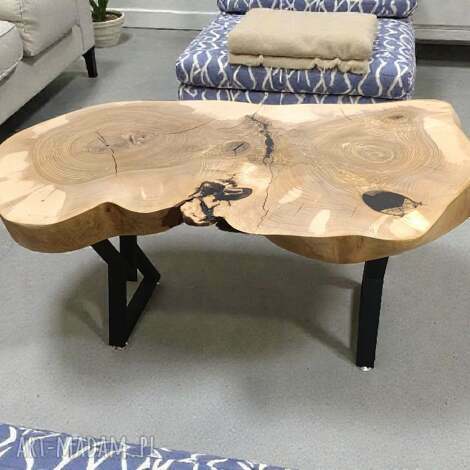 Stolik kawowy z litego drewna 106x60x50 cm - loftowy unikat ręcznie wykonany