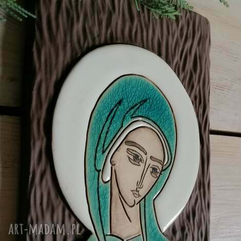 Ikona ceramiczna Maryi - Pneumatofora, ręcznie zdobiona, prezent na ślub i chrzest